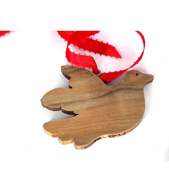 Vintage Wood Christmas Tree Ornaments Dove and Stocking with Red Ribbon Hangers - Picture 5 of 7